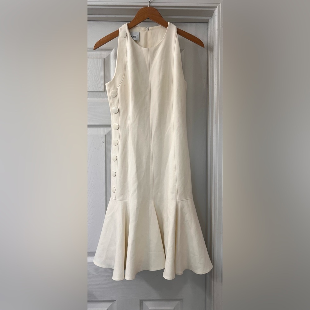 Akris Punto Cream Sleeveless Flared Hem Dress with Side Button Detail